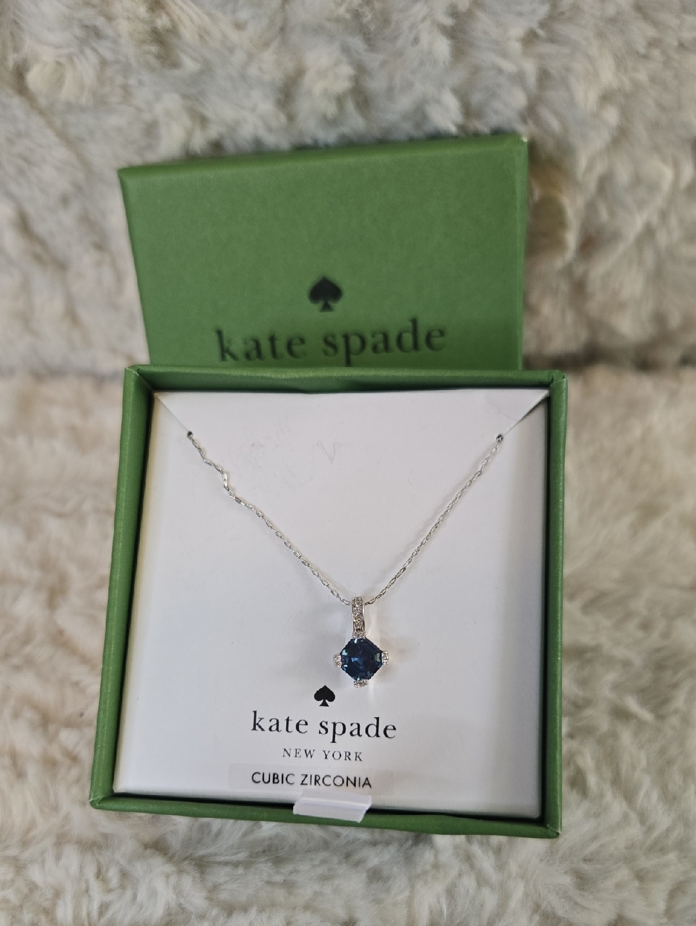 Kate Spade Silver Necklace with Blue Cubic Zirconia Pendant